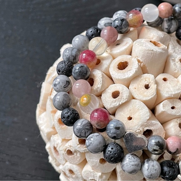 Handmade natural Stone Beaded Bracelet Set Lava Jasper Labradorite Tourmaline - Picture 2 of 13